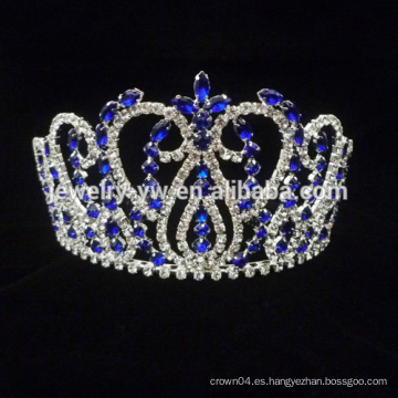 Venta al por mayor cristal azul tiara pelo peine de la corona